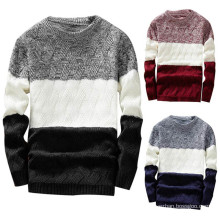 Men Autumn Long Sleeve Color Block Patchwork Slim Knitted Sweater